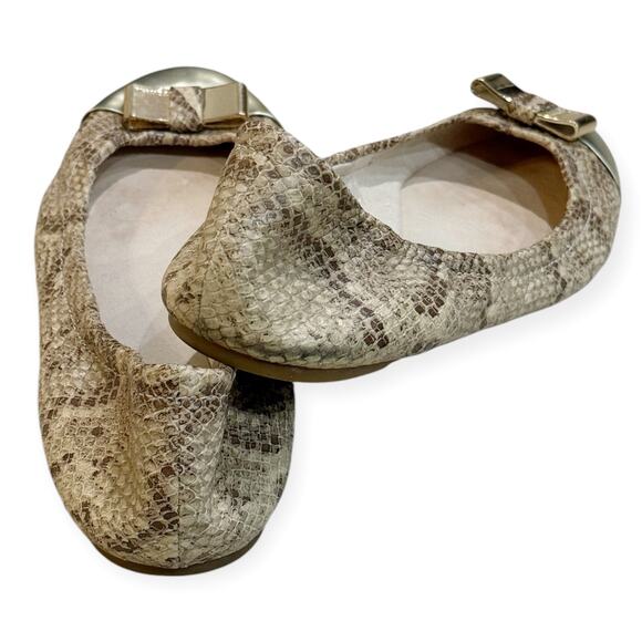 Coach 9 Demi Ballet Flats Snakeskin Patent Leather Toe Cap Slip-On Foldable Bow - Picture 3 of 8